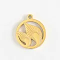 Gold feather metal pendant DIY charm variant, elegant polished stainless steel jewelry piece. - Round Ring Wing Pendant