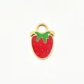 Red strawberry pendant charm, titanium steel material, colorful enamel DIY jewelry accessory - Broad Leaf Strawberry