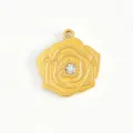 Pendentif fleur de camélia en acier inoxydable doré avec strass pour bijoux DIY. - Relief De Rose