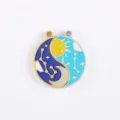 Sun Moon Yin Yang Split Pendant Enamel Alloy DIY Jewelry Necklace Charm Accessory - Sun & Moon Tai Chi - Steel Color Pair
