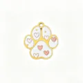 Gold titanium steel pet paw pendant with white and pink enamel hearts, perfect for DIY jewelry. - Pink Heart Paw