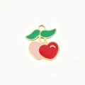 Titanium steel cherry enamel pendant cute heart fruit DIY charm for bracelet necklace - Double Fruit Cherry