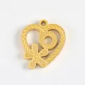 Gold titanium steel DIY pendant heart flower motif handmade jewelry accessory component - Rope-Wrapped Heart Pendant