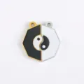 Yin Yang octagonal matching couple pendant black white enamel DIY jewelry accessory charm - Geometric Tai Chi - Steel Color Pair