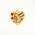 Heart shaped gold titanium steel pendant charm with cute bear pattern for DIY necklace jewelry. - Best Mom Heart