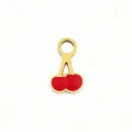 Gold titanium steel cherry pendant charm for DIY handmade bracelets earrings hair accessories - Long Stem Leafless Cherry