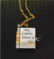Stainless steel book pendant necklace, silver and gold variant with My Little Hero engraving. - Son Style Two-Tone Book - Engraved