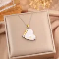 Stainless steel heart love letter pendant necklace for women couple fashion jewelry. - Two-tone Heart Locket Necklace