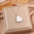 Stainless steel heart love letter envelope pendant necklace for women romantic gift jewelry - Silver Heart Book Necklace