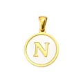 Gold round mother of pearl letter N pendant for DIY handmade necklace bracelet accessory - Letter N
