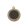 Gold rhinestone pendant, black center circle charm for DIY necklace accessory variant. - Black Mother of Pearl Pave Round