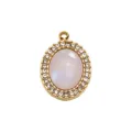 Gold Oval Mother of Pearl Pendant with Crystal Halo DIY Necklace Jewelry Accessory - White Mother of Pearl Pave Oval