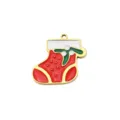 Christmas stocking metal enamel pendant DIY handmade jewelry accessory charm red and gold - Christmas Sock Pendant