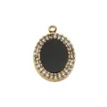 Gold oval rhinestone pendant black center stone DIY necklace jewelry making accessory item - Black Mother of Pearl Pave Oval