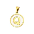 Stunning Gold Letter Q Mother of Pearl Round Pendant DIY Jewelry Necklace Accessory - Letter Q