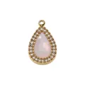 Gold pear-shaped pendant charm with pink stone and rhinestones DIY necklace accessory - White Mother of Pearl Pave Teardrop