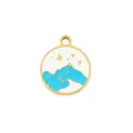Verguld metalen ronde emaille hanger met berg- en sterrenontwerp voor DIY sieraden maken. - Berg Zee Sterrenhemel