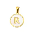 Gold Letter R White Mother of Pearl Round Pendant Necklace DIY Jewelry Accessory Item - Letter R