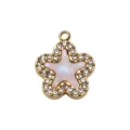 Gold rhinestone flower star pendant DIY necklace charm sparkling pearl jewelry accessory - White Mother of Pearl Pave Five-Petal Flower