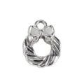 Silver Christmas wreath charm pendant for DIY handmade bracelets necklaces jewelry making - Wreath Bowknot