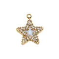 Gold Star Pendant Mother of Pearl Pave Rhinestone DIY Necklace Jewelry Accessory - White Mother of Pearl Pave Five-Pointed Star