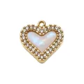 Gold heart pendant with mother of pearl and crystal rhinestones, perfect for DIY jewelry making. - White Mother of Pearl Pave Heart