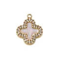Gold four-leaf clover pendant with sparkling crystal and pink mother-of-pearl for necklace DIY. - White Mother of Pearl Pave Clover