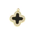 Gold-plated rhinestone paved black clover pendant DIY necklace jewelry fashion accessory. - Gold Black Mother of Pearl Pave Clover