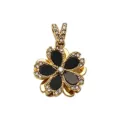 Exquisite gold five-petal flower pendant featuring black inlay and sparkling cubic zirconia. - Rotating Inlaid Black Shell Flower