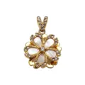 Gold four-leaf clover pendant with mother of pearl and pavé crystals for stylish DIY necklaces. - Rotating Inlaid White Shell Flower