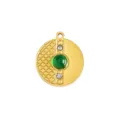 Goldener Edelstahltraeger runder gruener Steinanhaenger DIY Halskette Schmuck Zubehoer. - Gittermuster Doppelter Strass Smaragd Rund