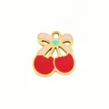 Cute titanium steel enamel cherry pendant gold plated DIY jewelry accessory for handmade crafting work - 20 Blue Heart Bow Cherry