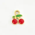 Gold-plated stainless steel enamel cherry pendant charm for DIY handmade jewelry bracelets. - 21 Large and Small Leaf Cherry - Small