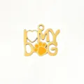Gold titanium steel pet paw pendant with heart and I love my dog text for DIY jewelry making. - Letter Orange Paw Print