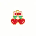 Stainless steel enamel cherry pendant pink bow DIY jewelry accessory variant item. - 22 Red Heart Bow Cherry