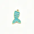 Turquoise Mermaid Tail Charm Gold Edge Enamel Pendant DIY Jewelry Making Accessory - 30 Sky Blue Fishtail