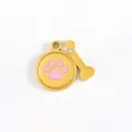 Gold Titanium Steel Pet Paw Print Pendant With Cute Bone Charm For DIY Necklace. - Paw Print Round Bone Plate