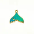 Stainless steel mermaid tail charm, green blue enamel finish, moon star DIY jewelry pendant. - 31 Star & Moon Fishtail