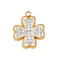Gold titanium steel four leaf clover pendant sparkling rhinestone DIY jewelry accessory charm - Paved Clover
