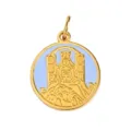 Gold round pendant with blue enamel, vintage architectural design for DIY necklace bracelet. - Double-Sided Blue Portrait Pattern