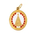 Gold round pendant retro red white enamel DIY necklace bracelet jewelry charm parts - Double-Sided Red Rhinestone Triangle Architecture