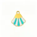 Stainless steel shell pendant, white and turquoise enamel DIY charm for jewelry making. - 34 Cyan and White Scallops