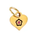 Gold heart pendant with flower motif and pink crystal, perfect for DIY jewelry making. - Pink Heart Black Flower Heart Lock