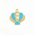 Gold Shell Charm Blue Enamel Pearl DIY Jewelry Pendant Necklace Bracelet Accessory - 36 Rhinestone Pearl Shell