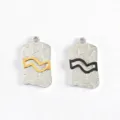 Stainless steel geometric oval pendant DIY necklace charms, two-color textured jewelry accessories. - Black Waves
