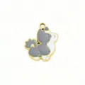 Cute grey and white enamel pet cat dog charm pendant in titanium steel for DIY jewelry making. - Grey and White Puppy Profile