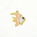 Stainless steel fish pendant charm, gold plated with pink white enamel for DIY jewelry making - 5 White and Pink Tropical Fish
