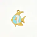 Stainless steel gold fish charm pendant blue white enamel DIY jewelry accessory necklace bracelet - 6 Gold-Patterned Tropical Fish