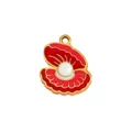 Red enamel shell pearl charm pendant for DIY handmade necklaces and bracelets jewelry making. - 46 Pearl Shell