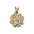 Golden Pave Crystal Four-Leaf Clover Pendant Charm, Sparkly DIY Necklace Jewelry Accessory - Rotating Pave Clover